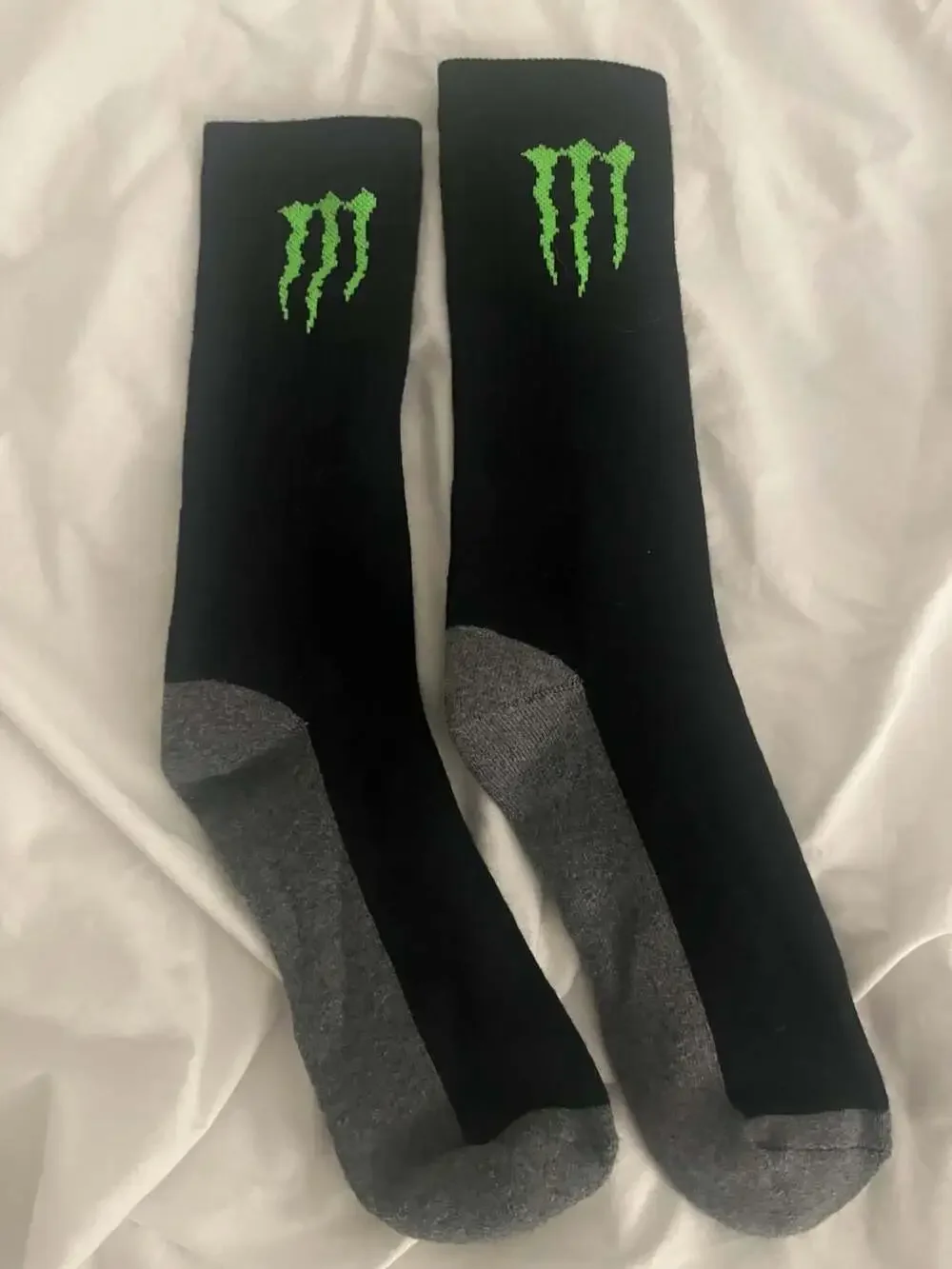 Monster Energy Official Black and Grey Crew Socks with Green Logo